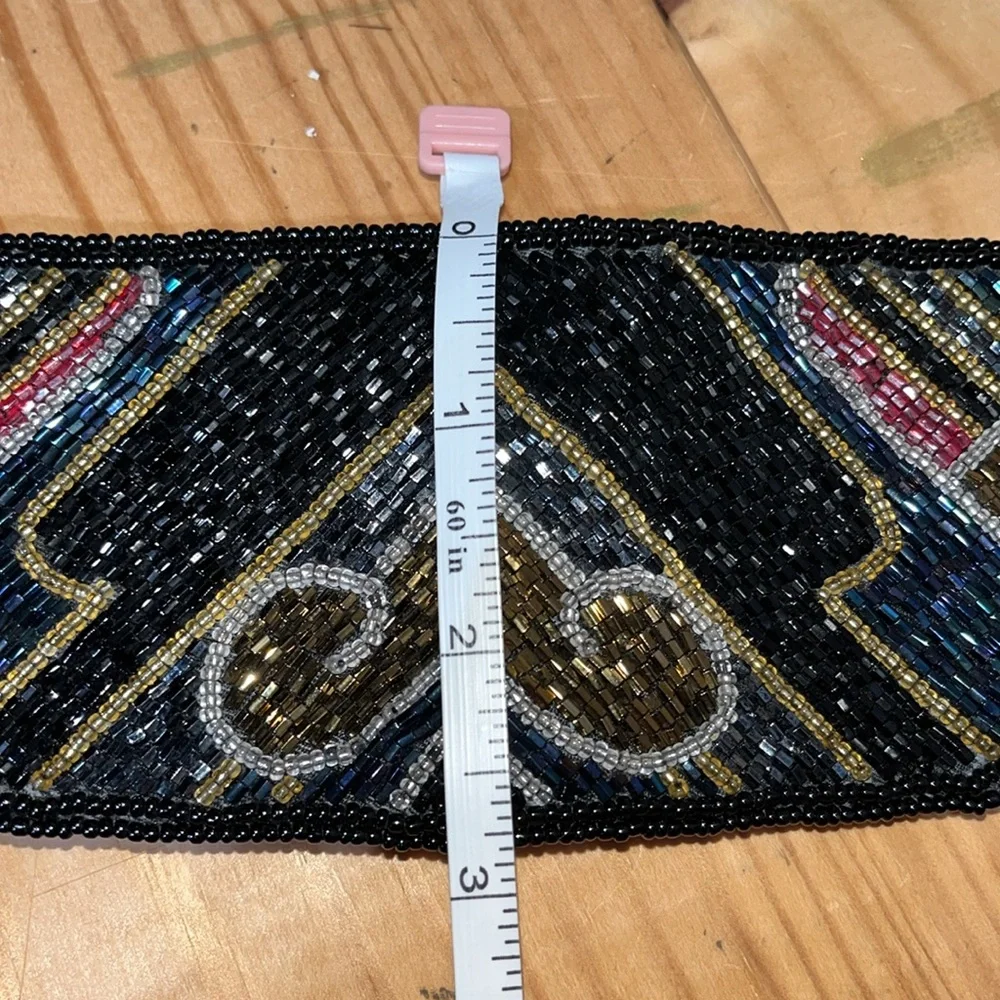 Vintage Glass Beaded Multicolored Glam Waist Belt Velcro Closure